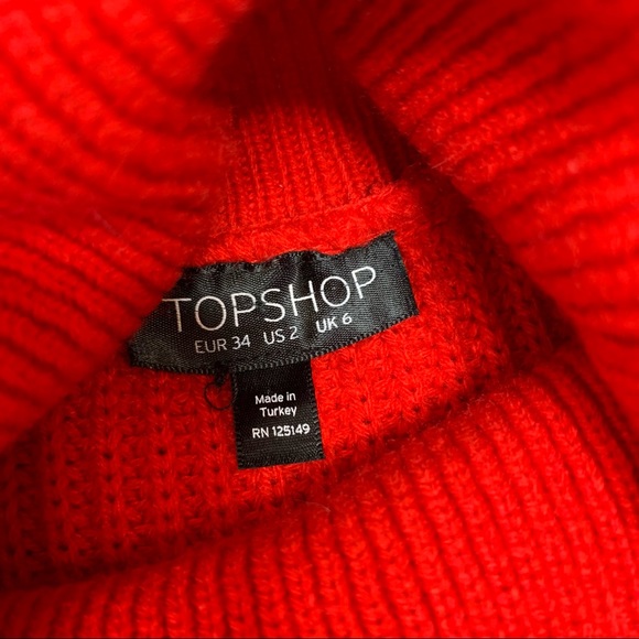 Topshop | Red Knit Turtleneck Sweater with Statement Sleeves - Picture 6 of 6